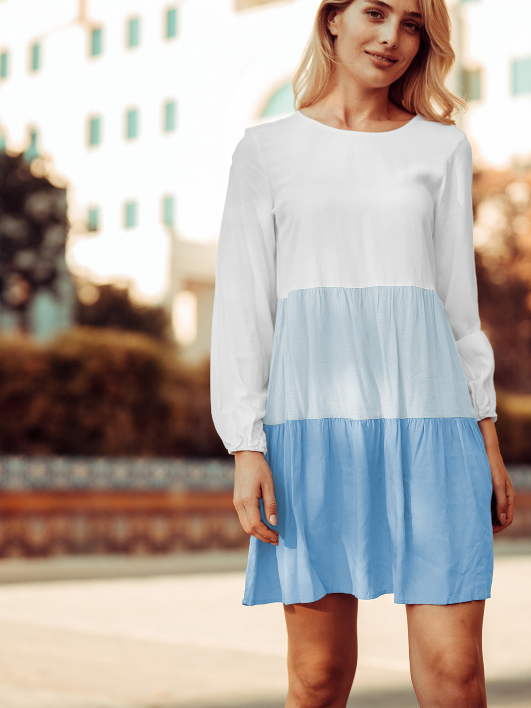 Colored Ruffle Sleeve Tunic Dress