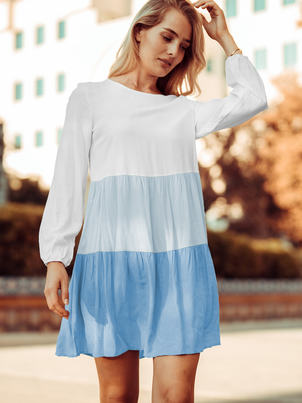 Colored Ruffle Sleeve Tunic Dress