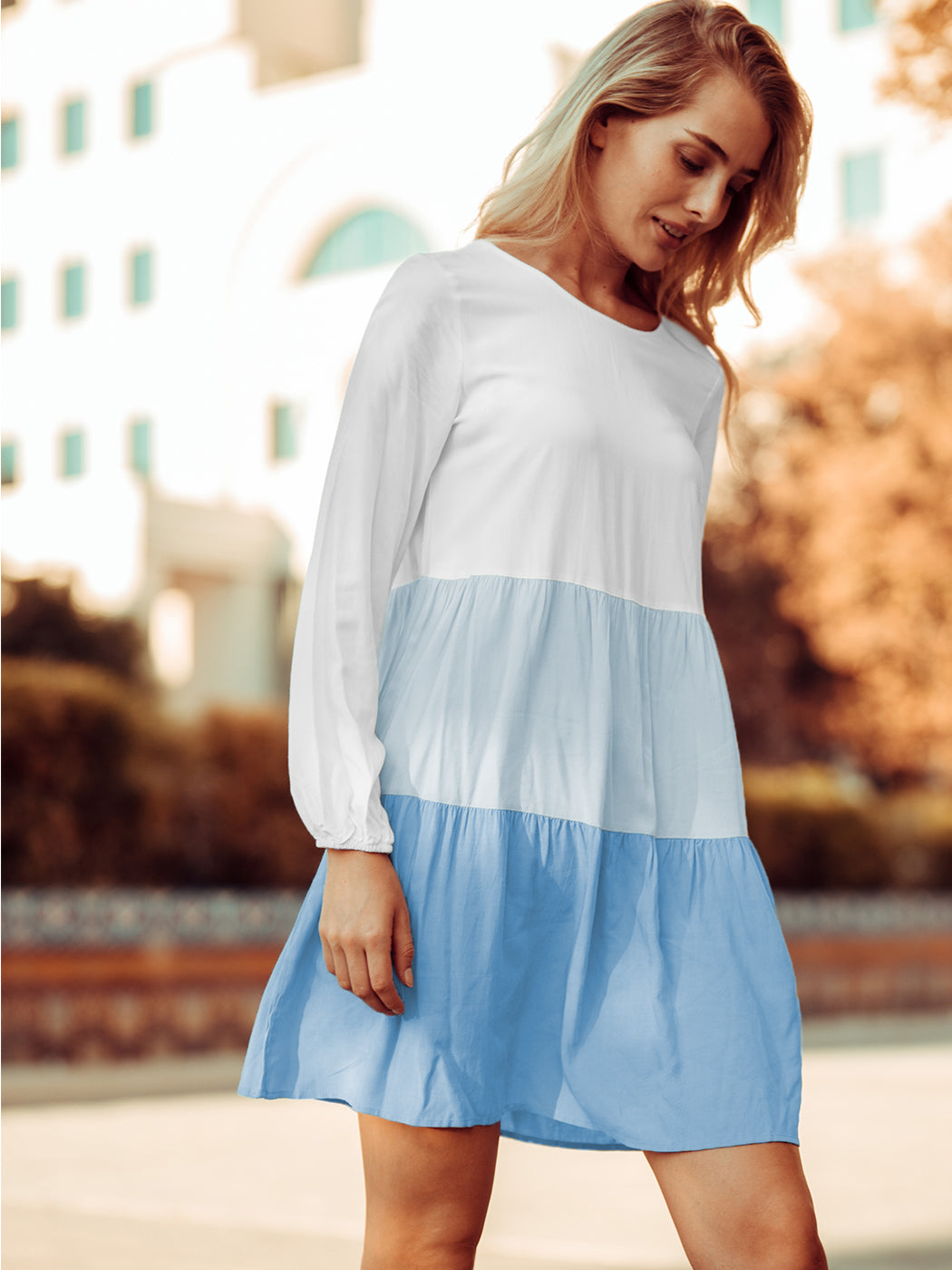Colored Ruffle Sleeve Tunic Dress