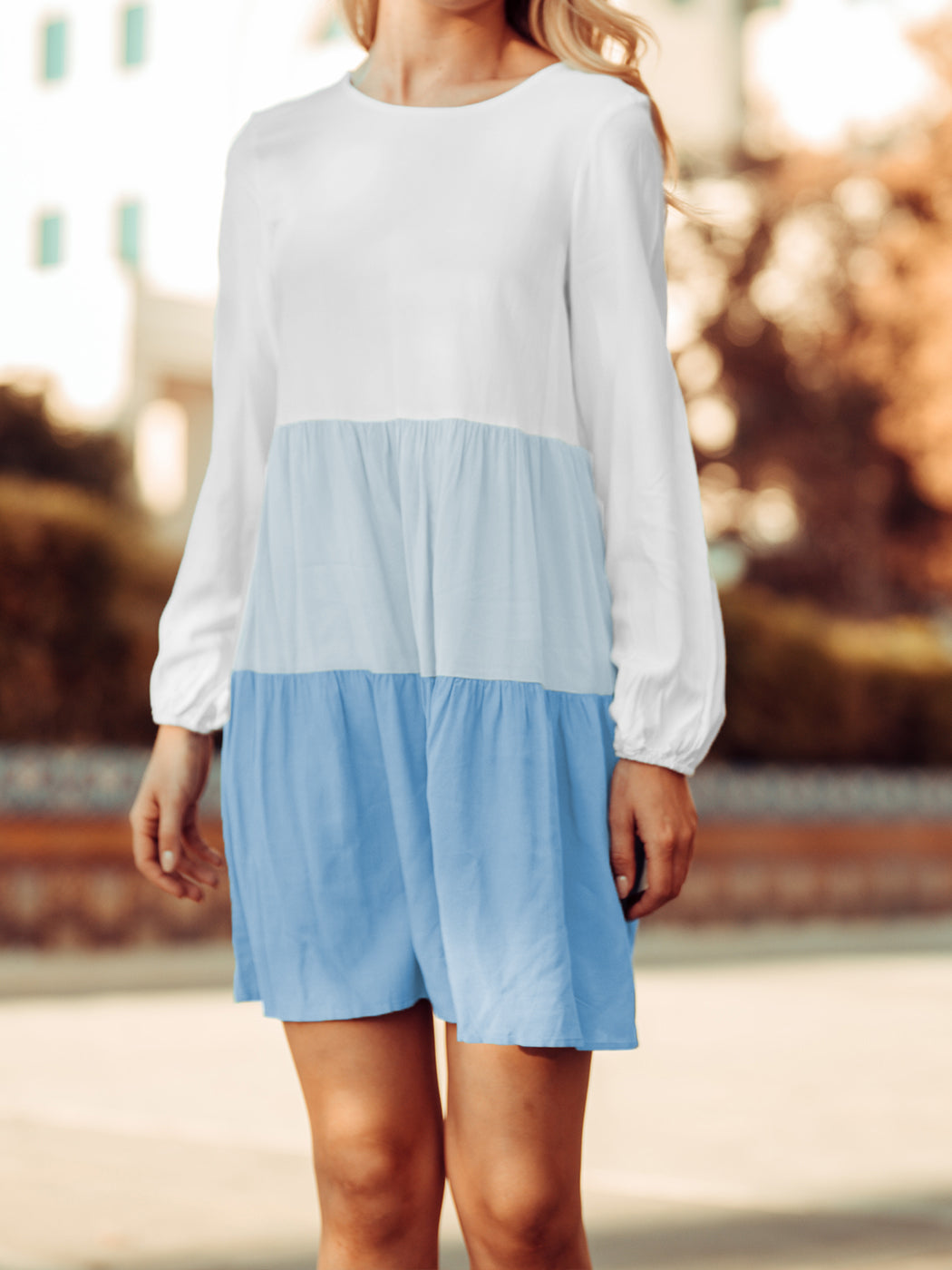 Colored Ruffle Sleeve Tunic Dress