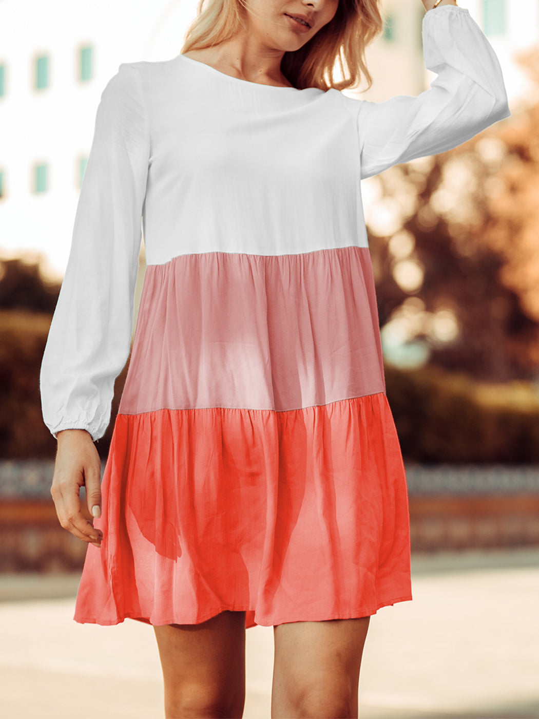 Colored Ruffle Sleeve Tunic Dress