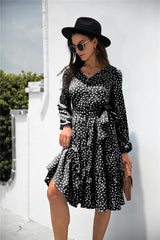 Print Button Ruffle Tunic Dress
