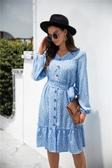Print Button Ruffle Tunic Dress