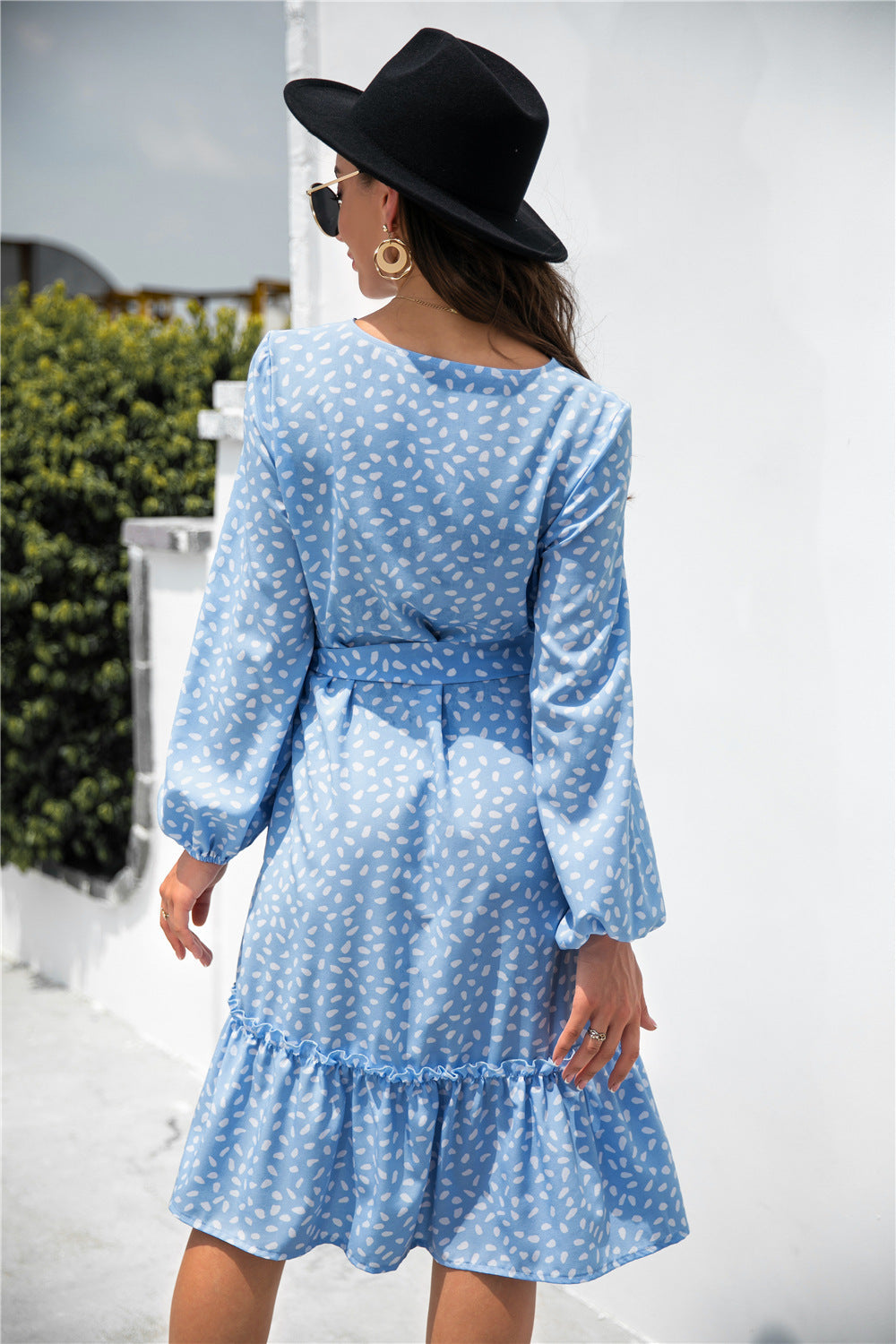 Print Button Ruffle Tunic Dress