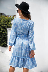Print Button Ruffle Tunic Dress