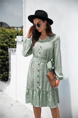 Print Button Ruffle Tunic Dress