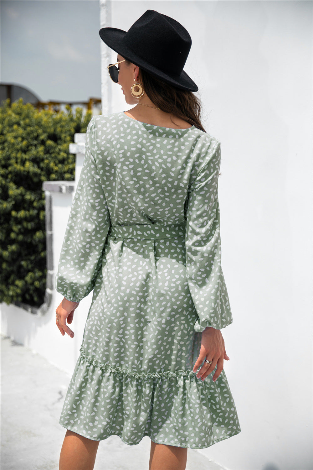 Print Button Ruffle Tunic Dress