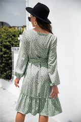 Print Button Ruffle Tunic Dress