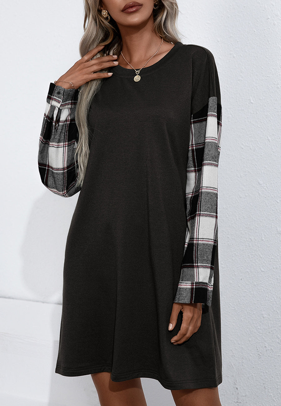Long Sleeve Plaid T-Shirt Dress