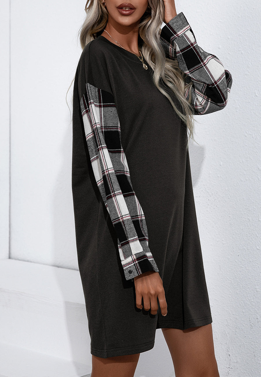 Long Sleeve Plaid T-Shirt Dress