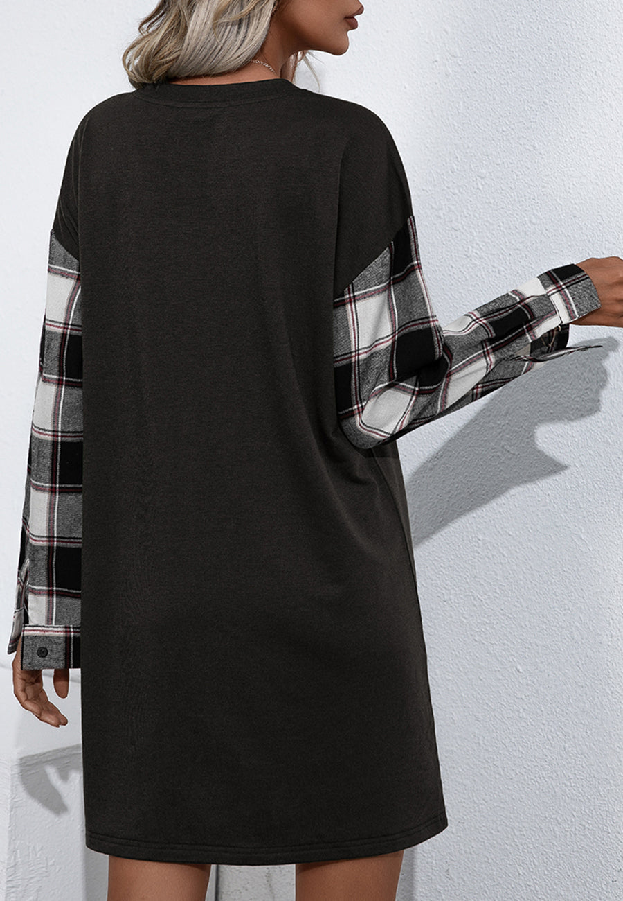 Long Sleeve Plaid T-Shirt Dress