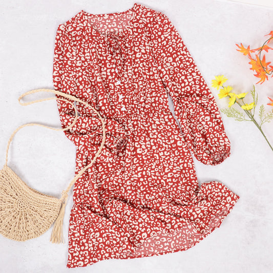 Keyhole Tie Neck Sleeve Dress