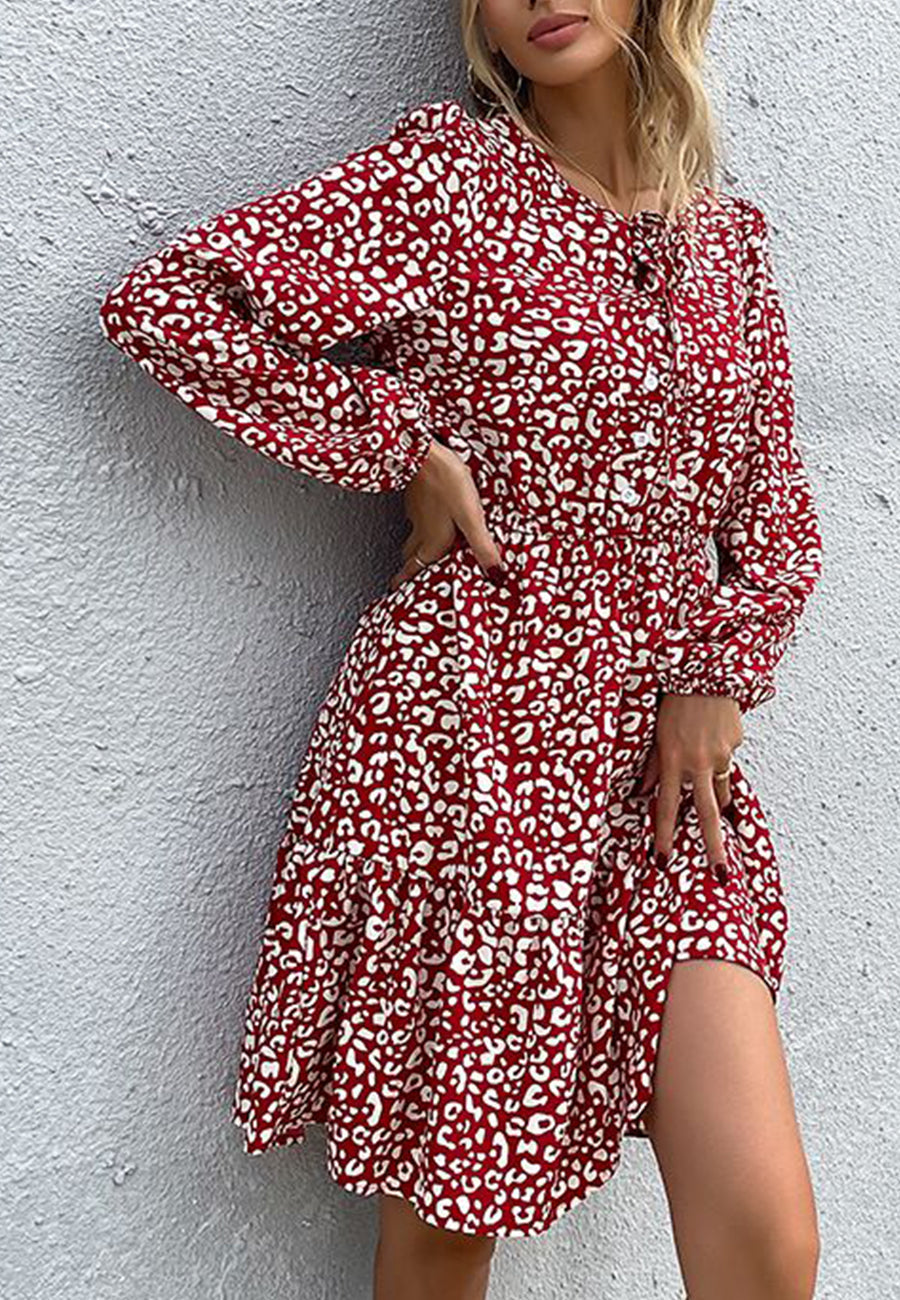 Keyhole Tie Neck Sleeve Dress