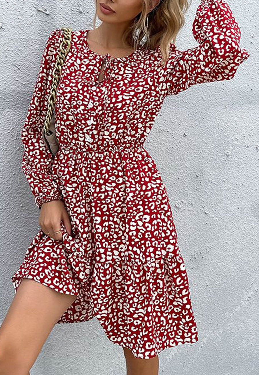 Keyhole Tie Neck Sleeve Dress