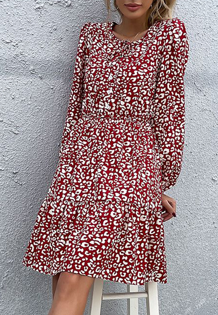 Keyhole Tie Neck Sleeve Dress