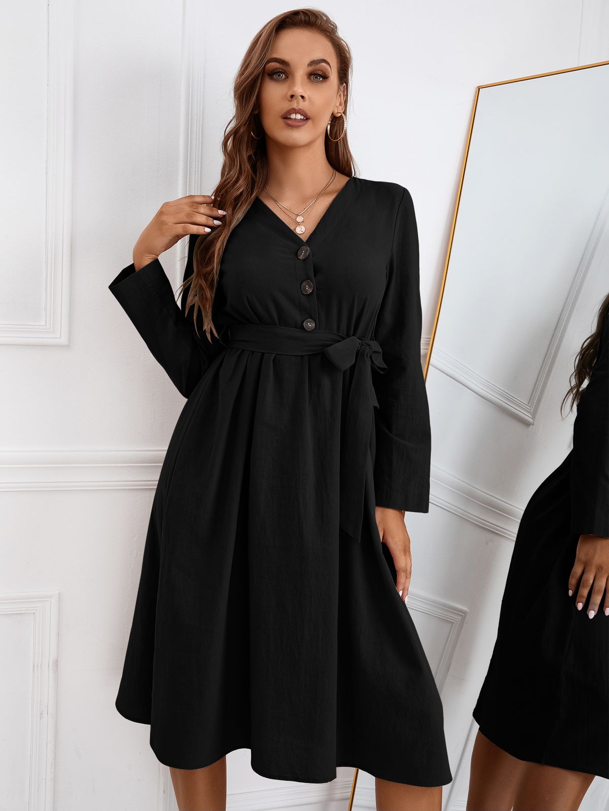 Solid Color Belted Dress