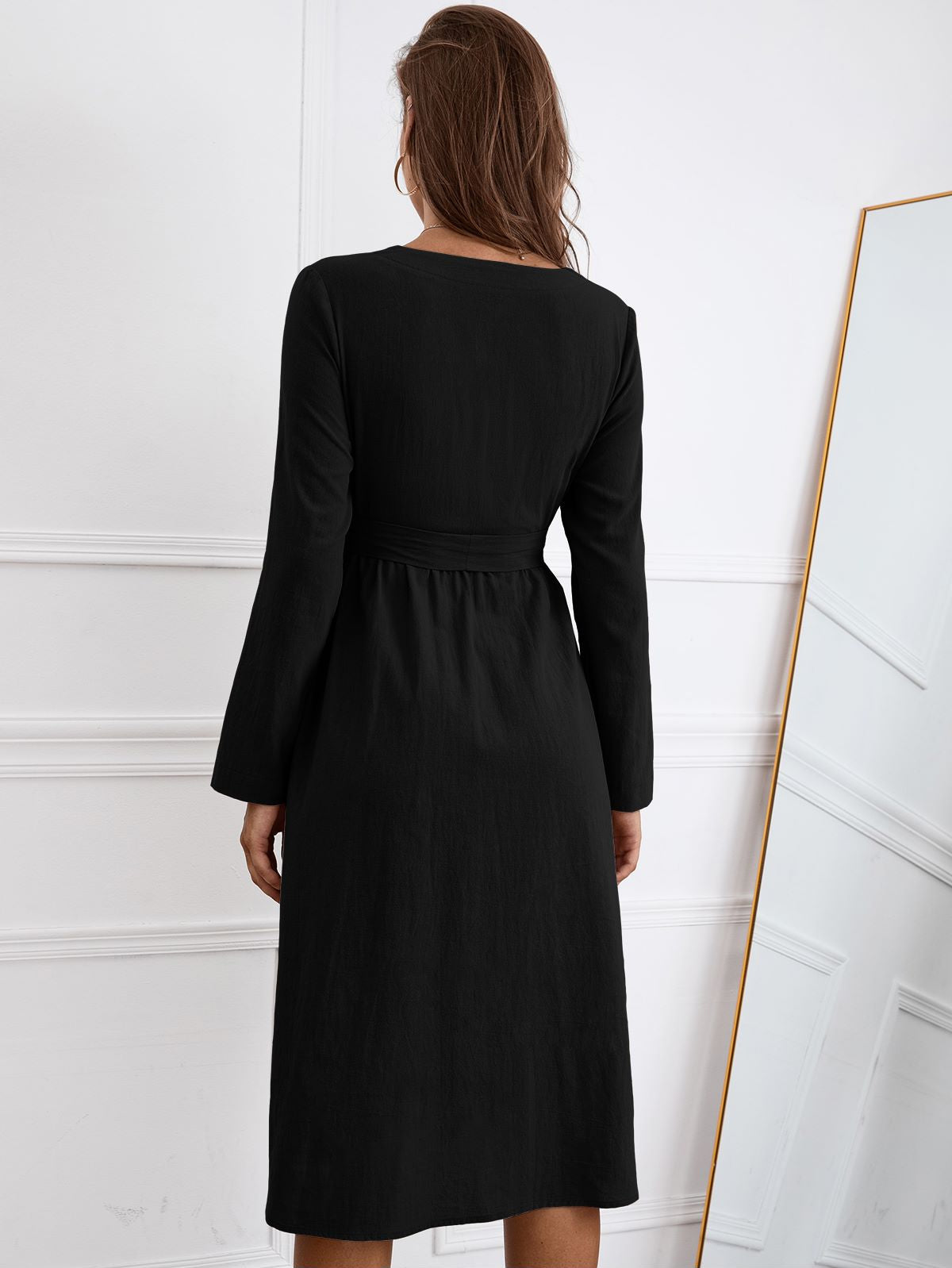 Solid Color Belted Dress