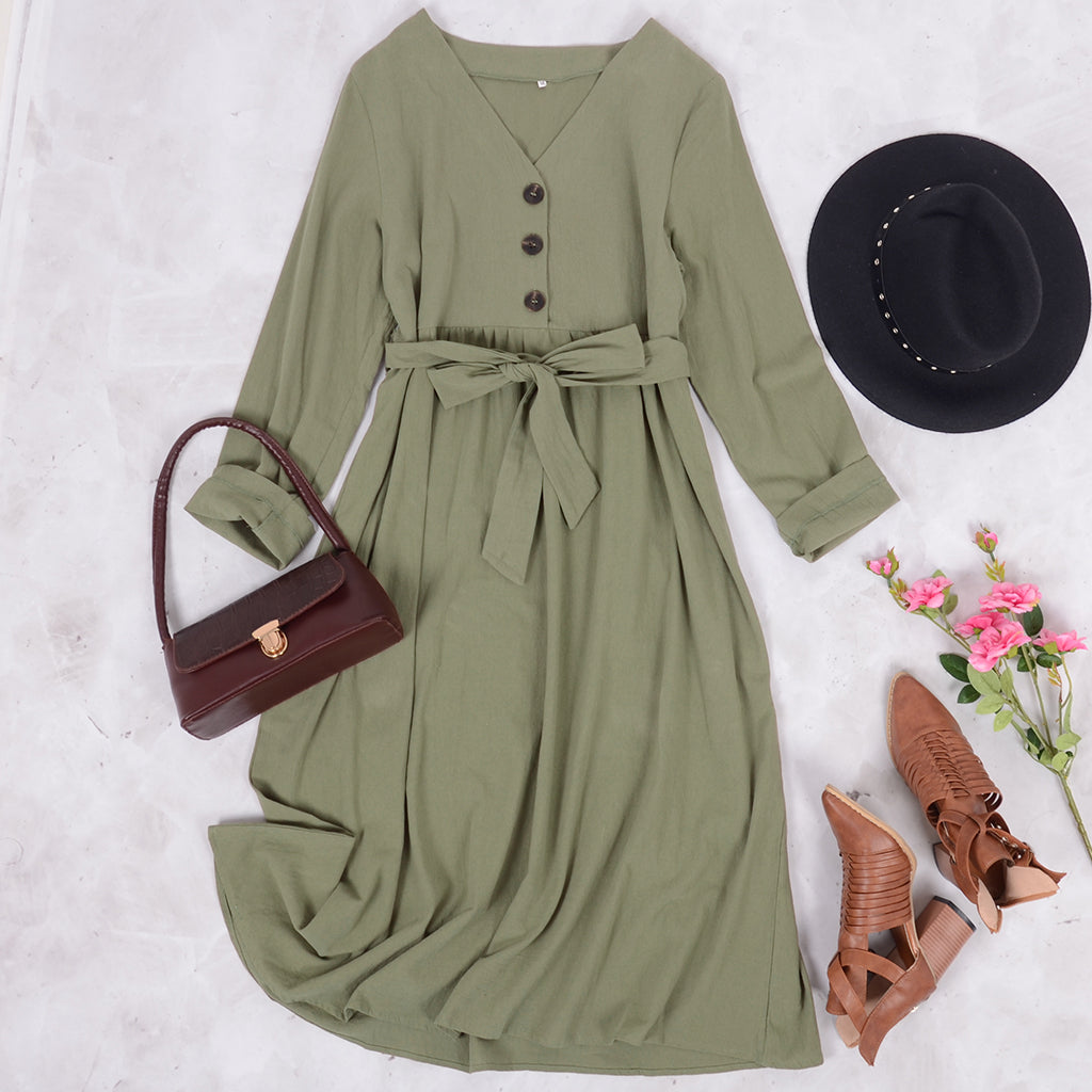 Solid Color Belted Dress