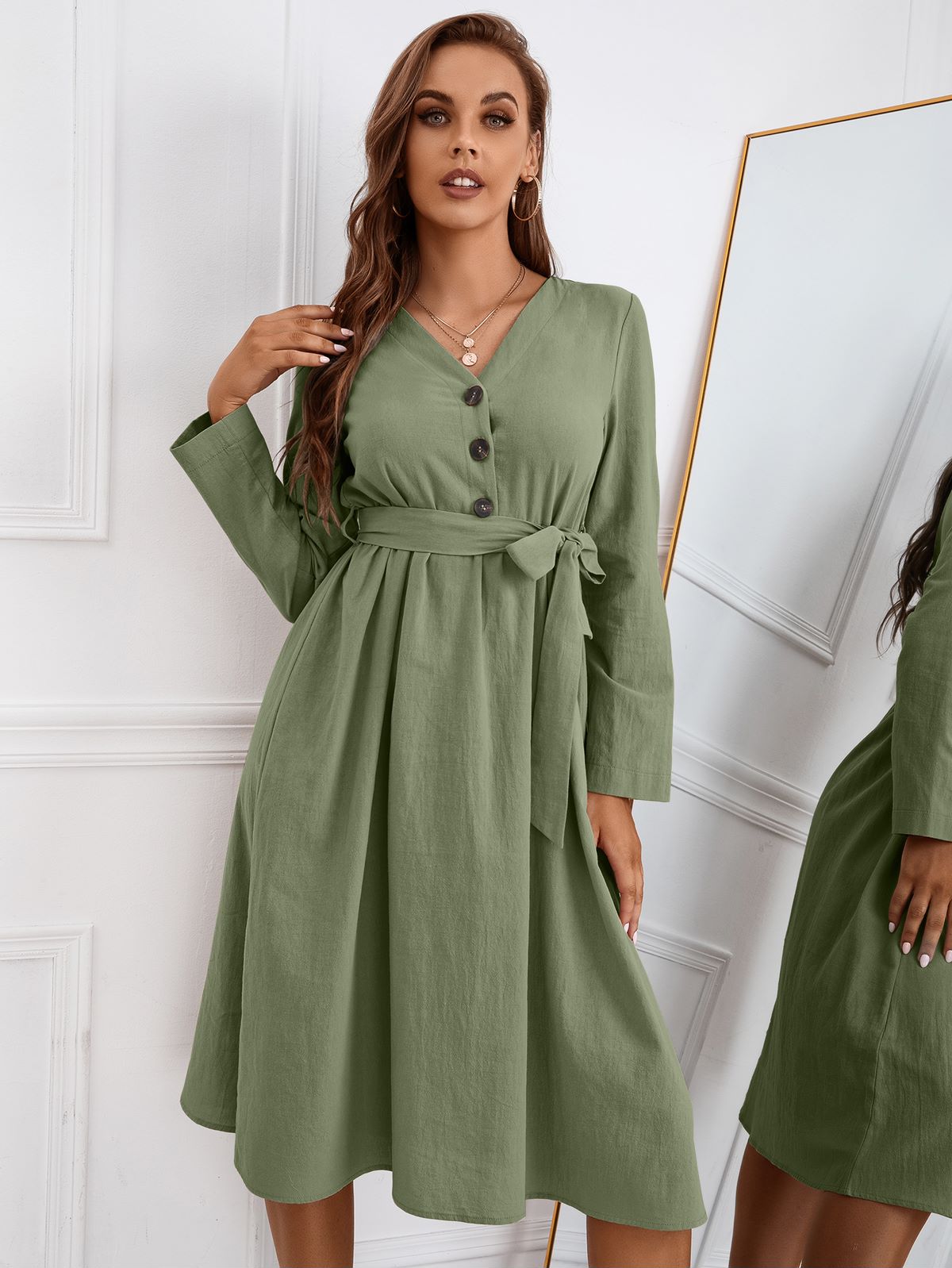 Solid Color Belted Dress