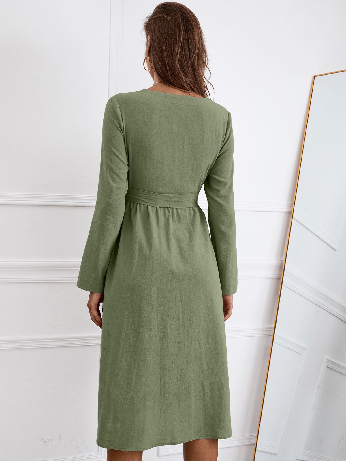 Solid Color Belted Dress