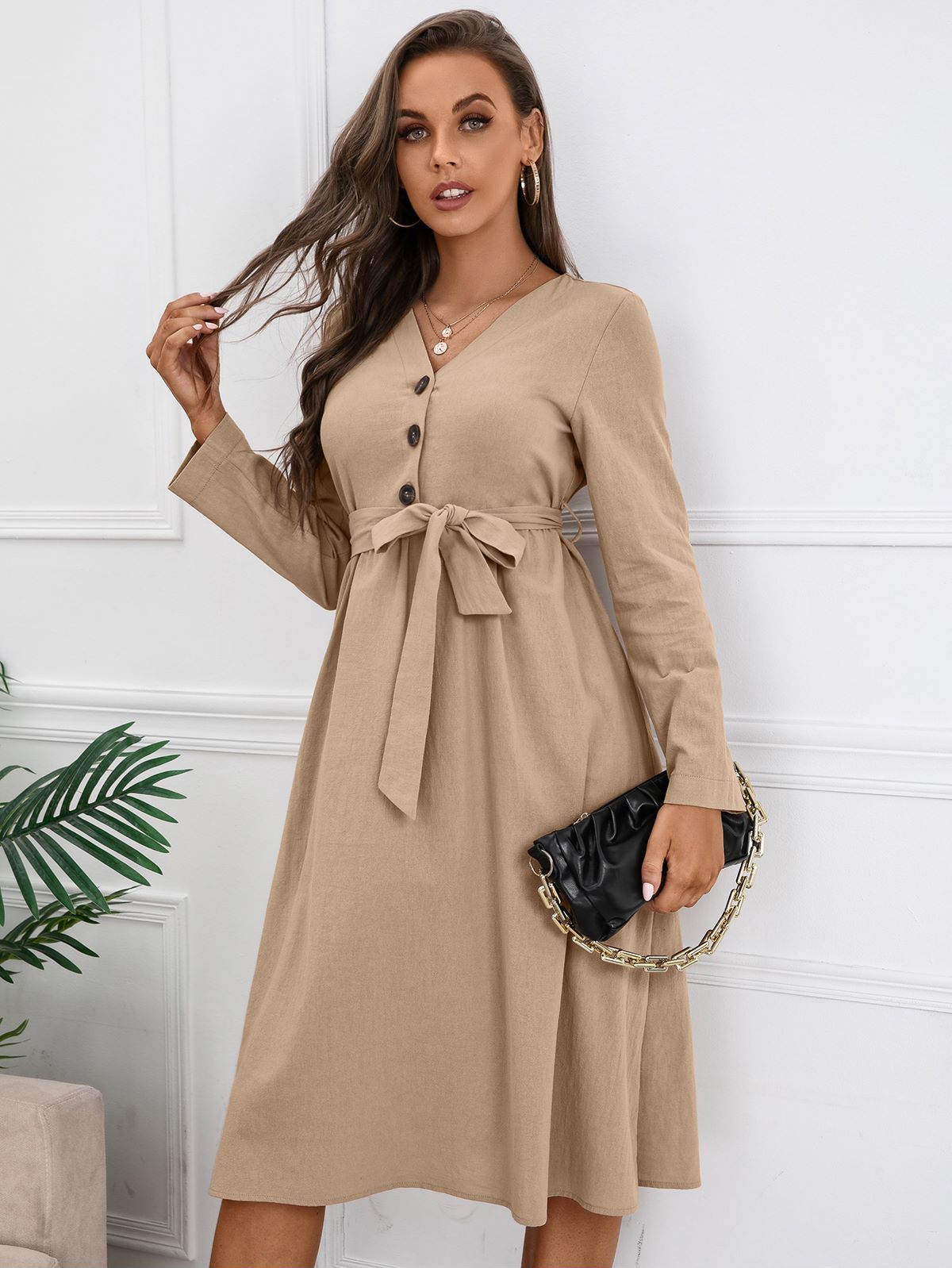 Solid Color Belted Dress