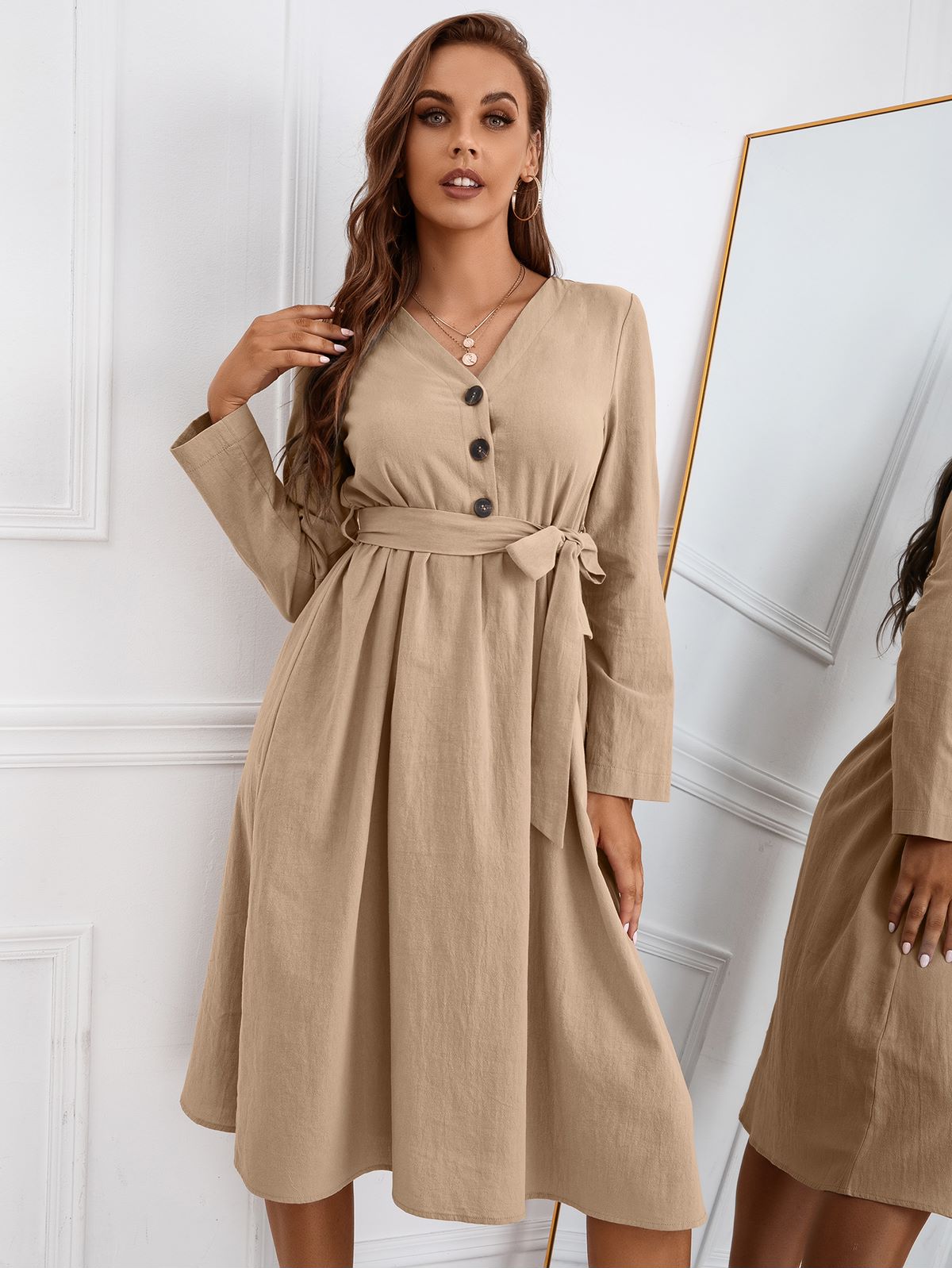 Solid Color Belted Dress