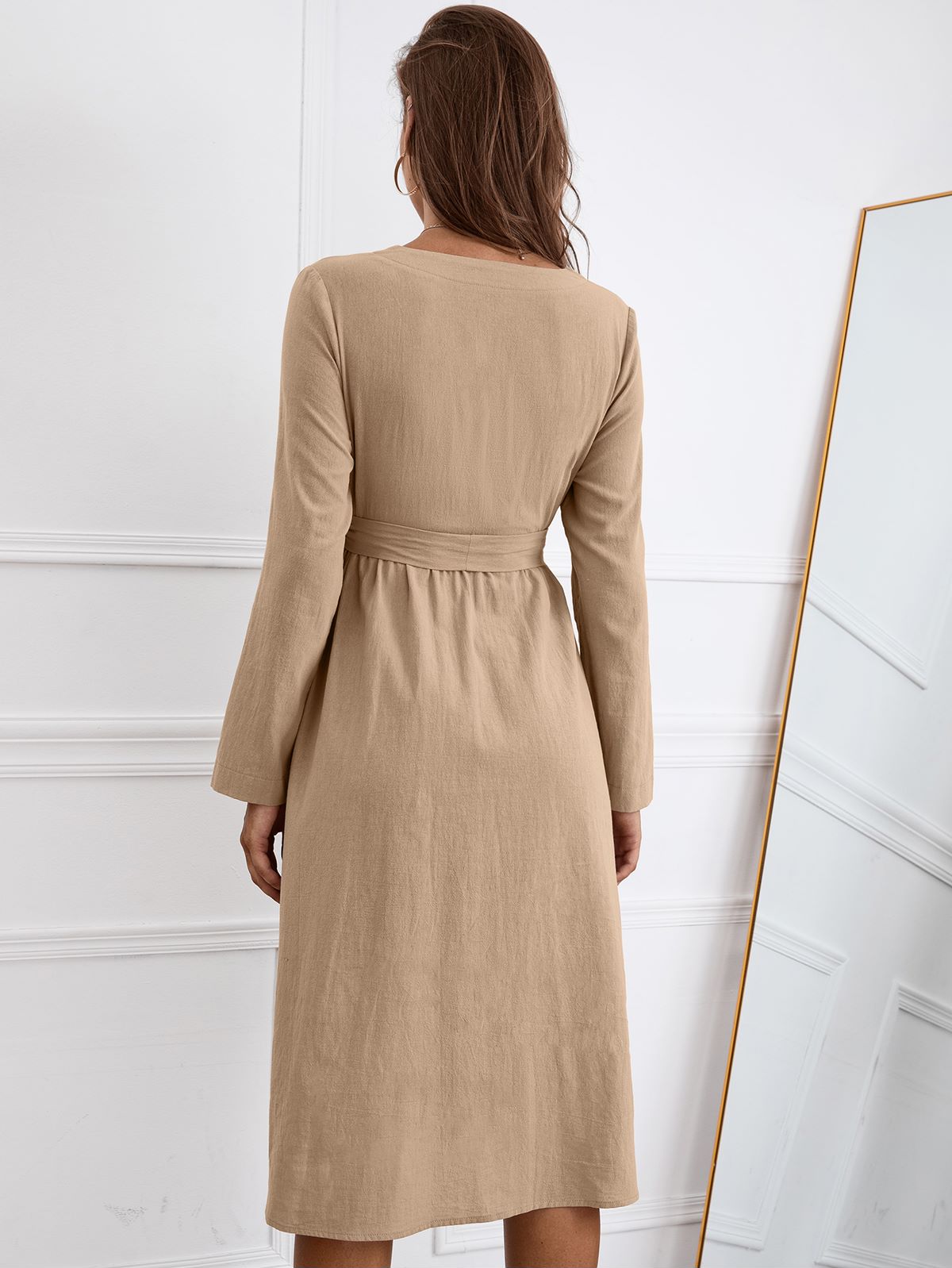 Solid Color Belted Dress