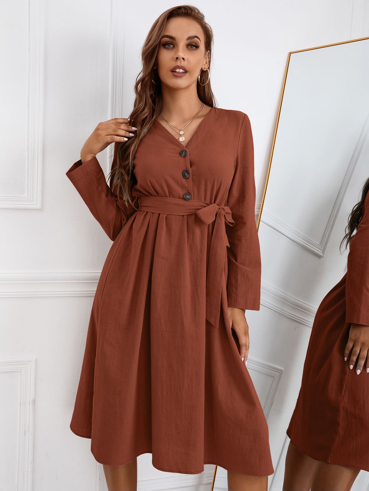 Solid Color Belted Dress