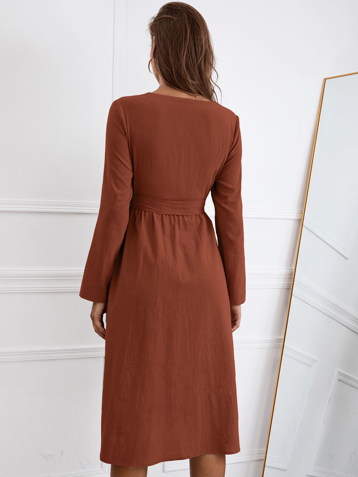 Solid Color Belted Dress