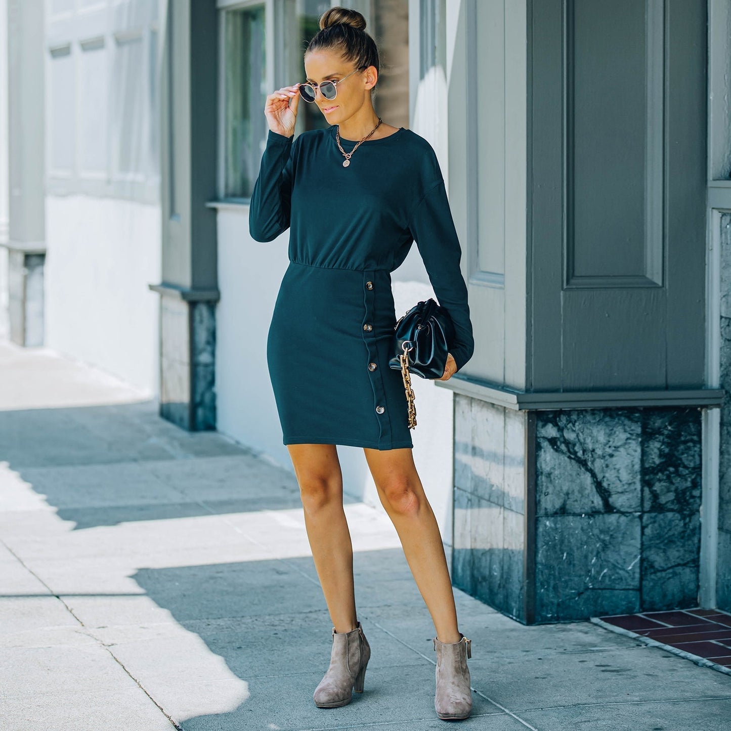 Button Skirt Bodycon Dress