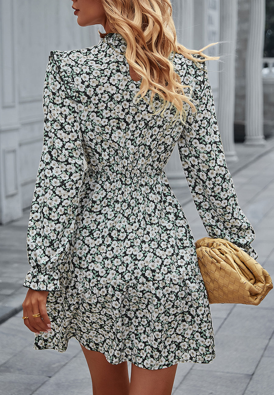 Floral Ruffle Trim Dress