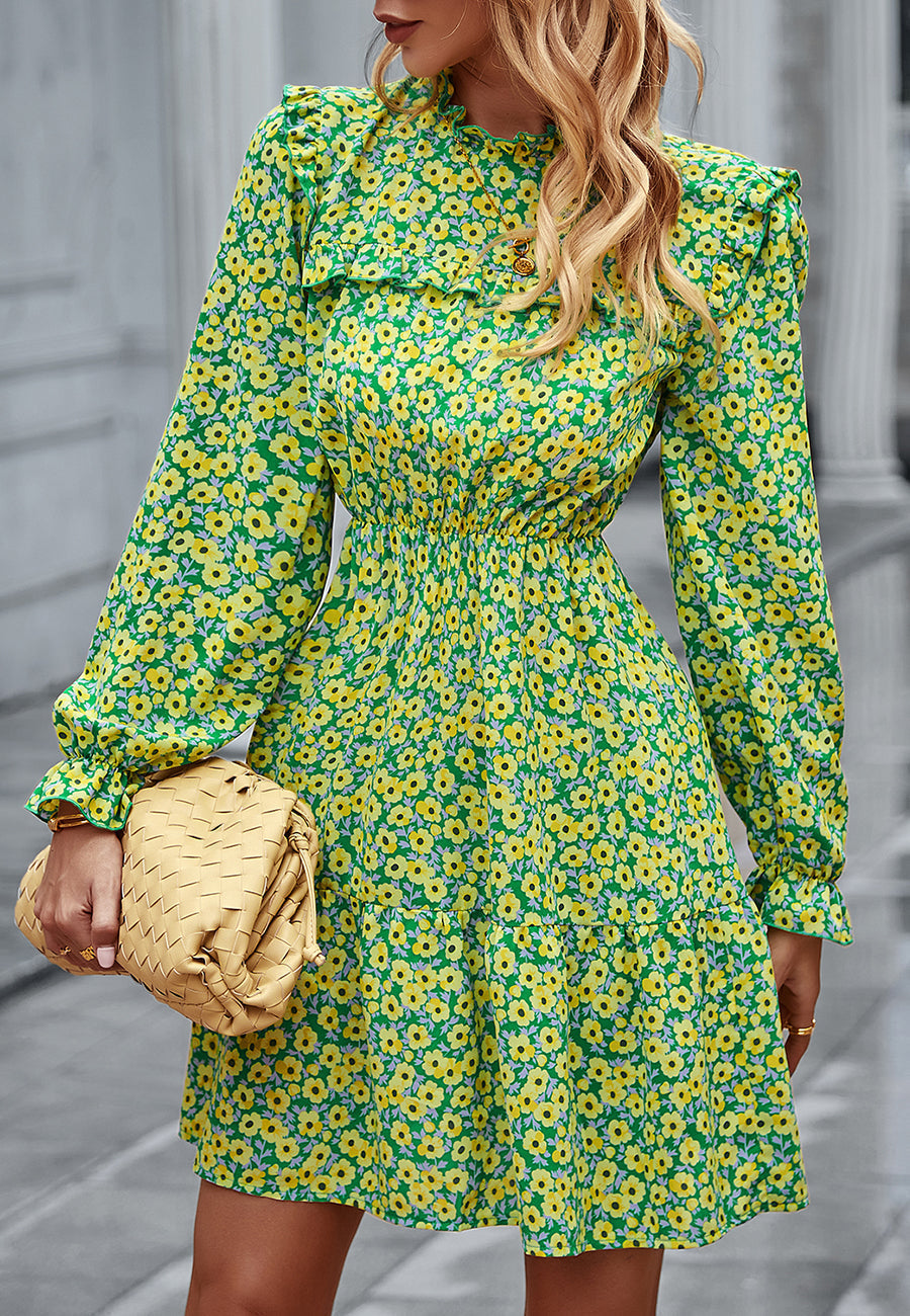 Floral Ruffle Trim Dress