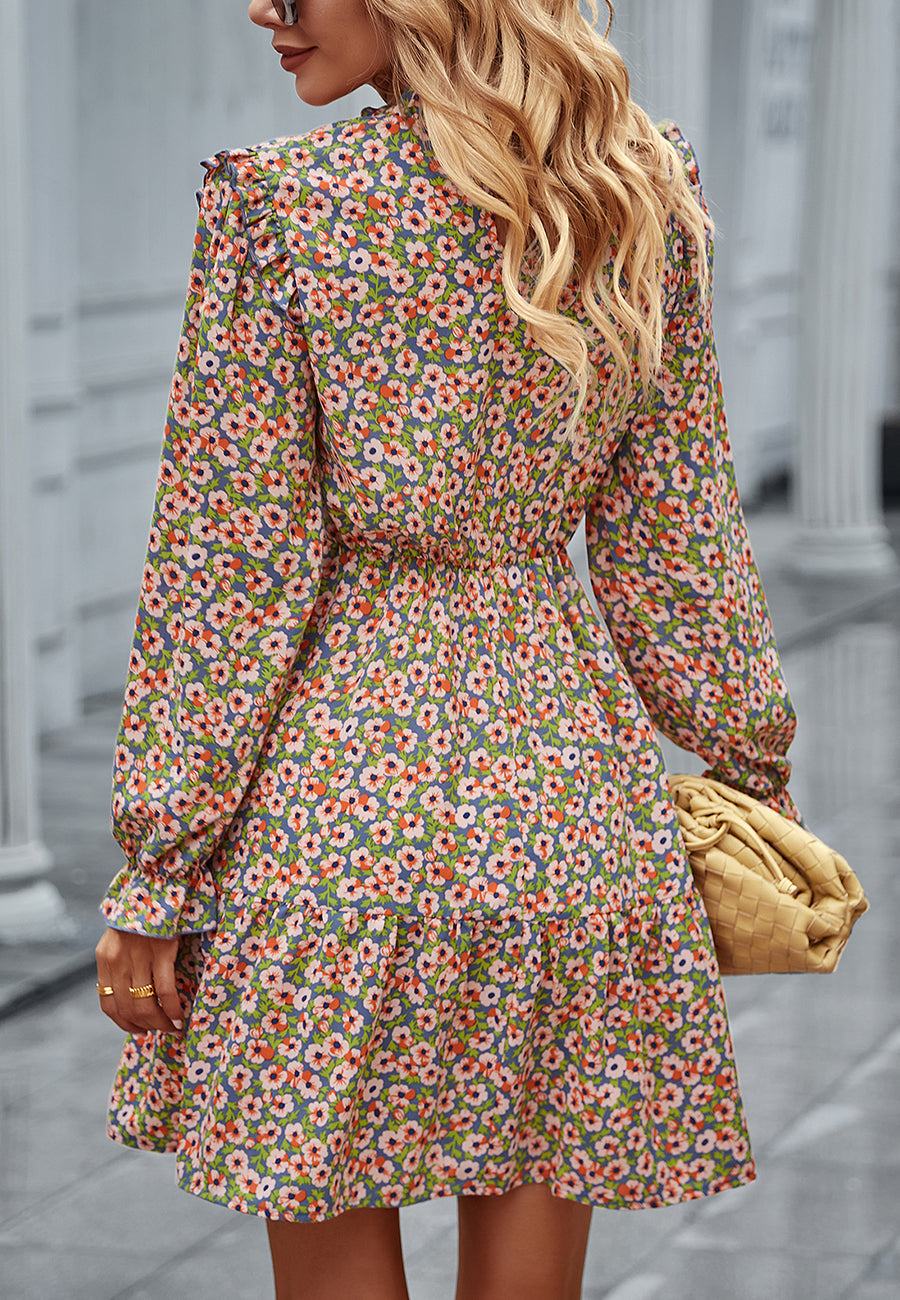Floral Ruffle Trim Dress