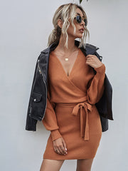 Wrap Bodycon Sweater Dress