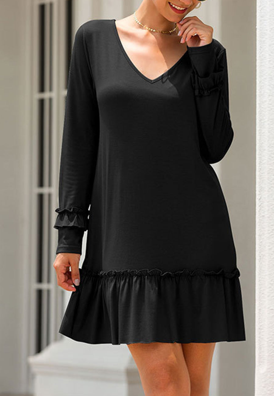 V Neck Ruffle Dress