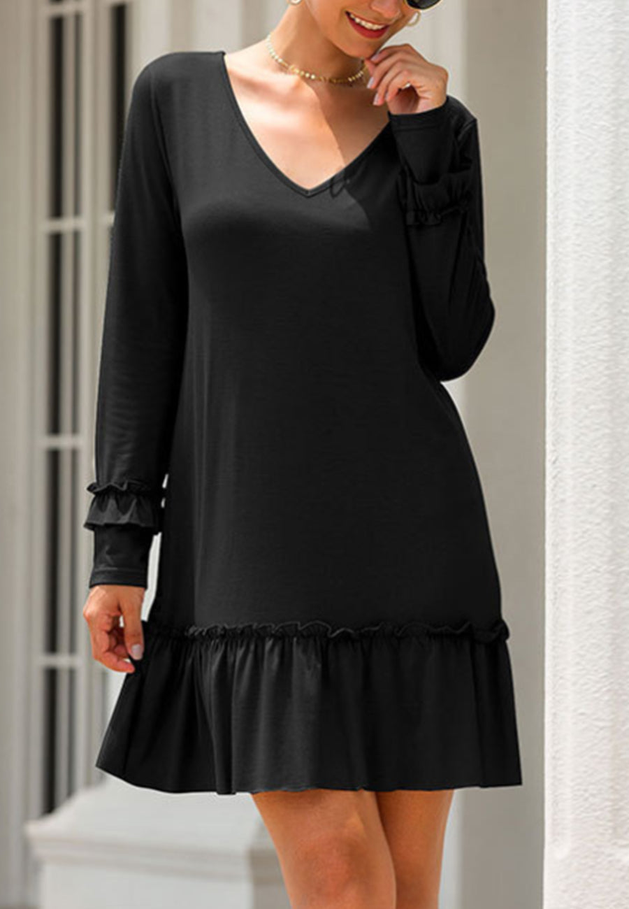 V Neck Ruffle Dress
