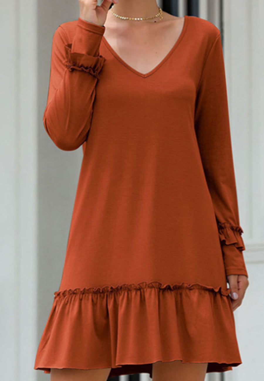 V Neck Ruffle Dress