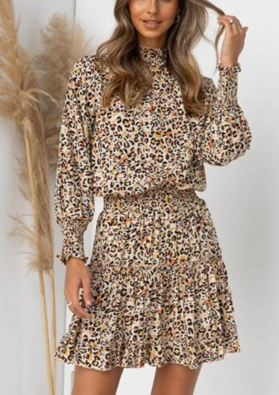 High Neck Leopard Dress