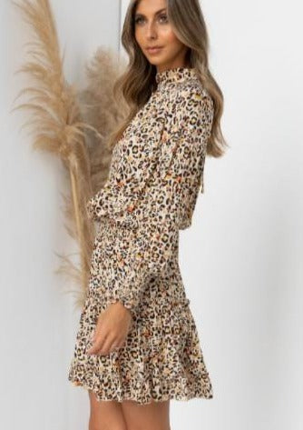 High Neck Leopard Dress