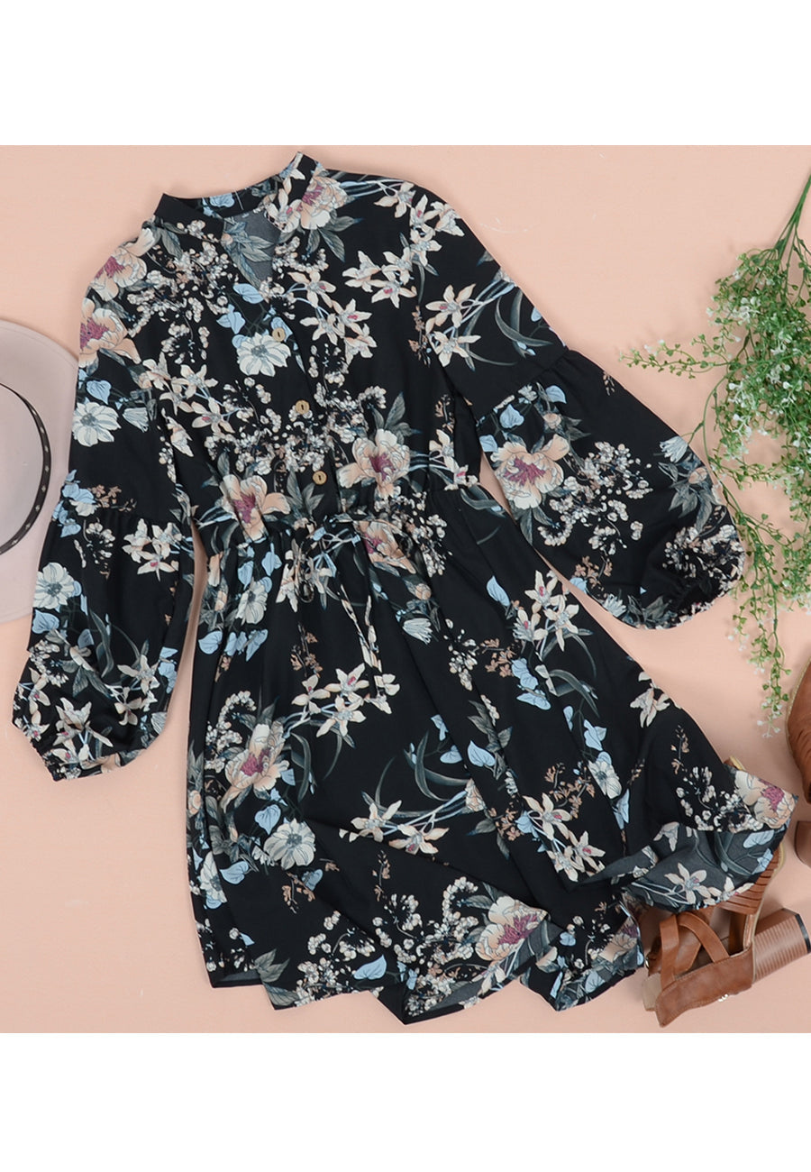 Vintage Collared Print Dress