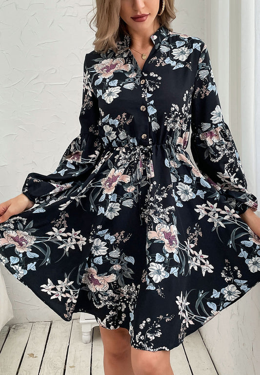 Vintage Collared Print Dress