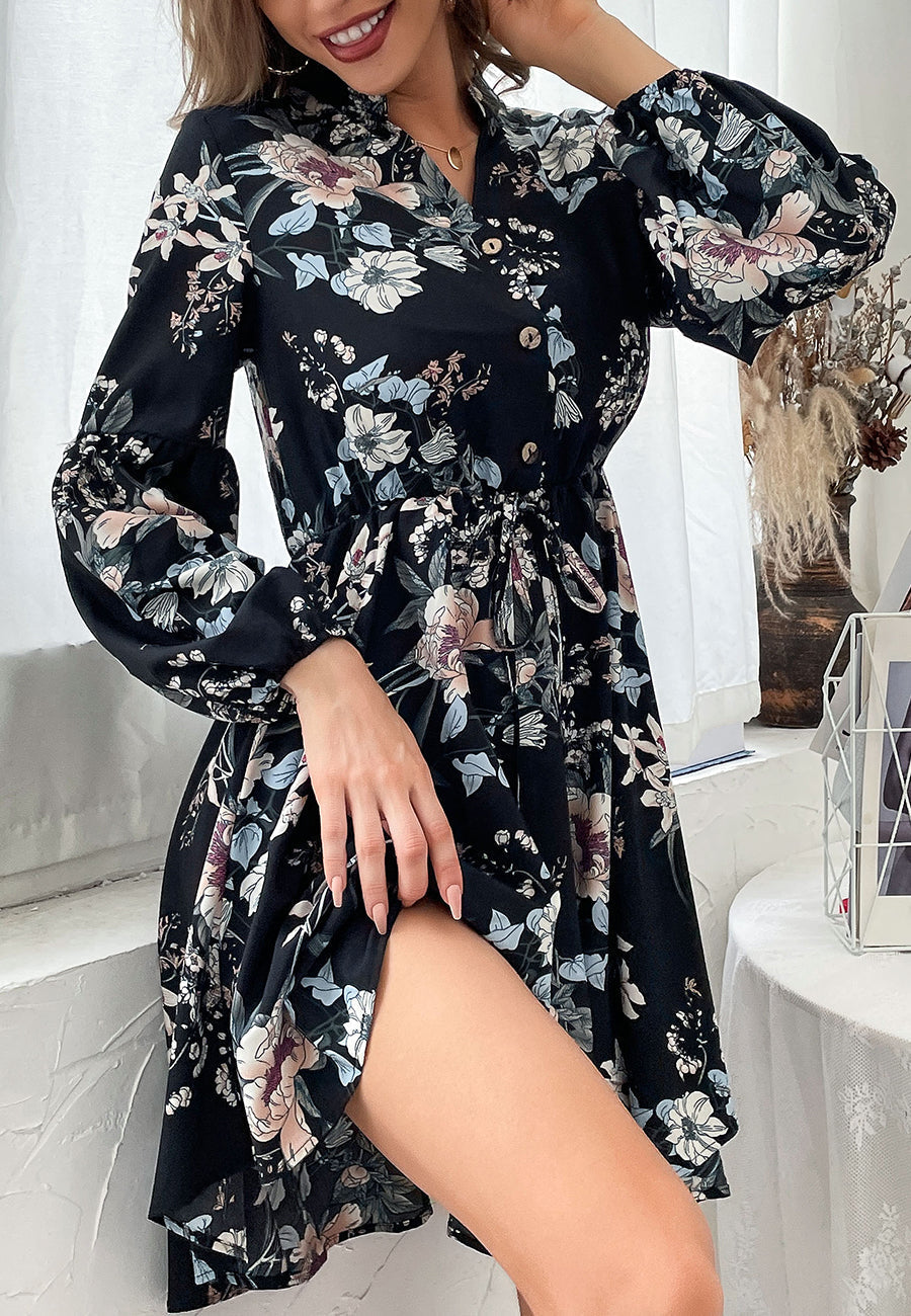 Vintage Collared Print Dress