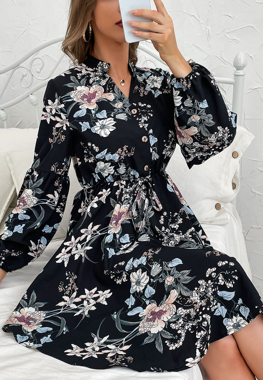 Vintage Collared Print Dress