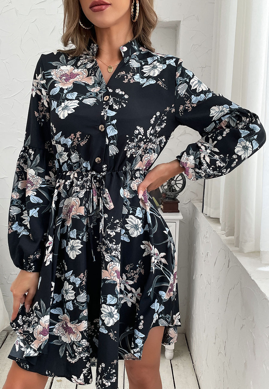Vintage Collared Print Dress