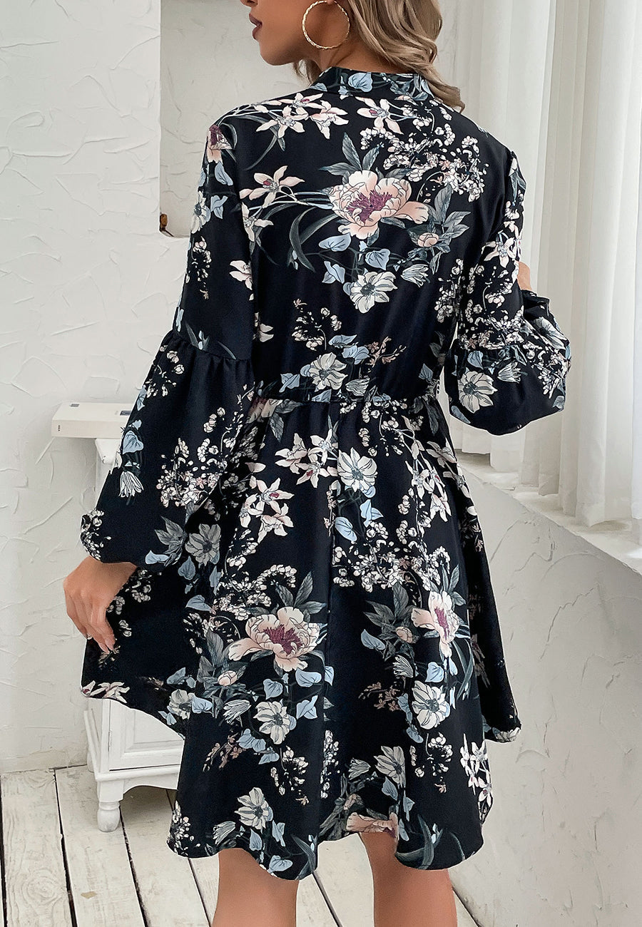 Vintage Collared Print Dress