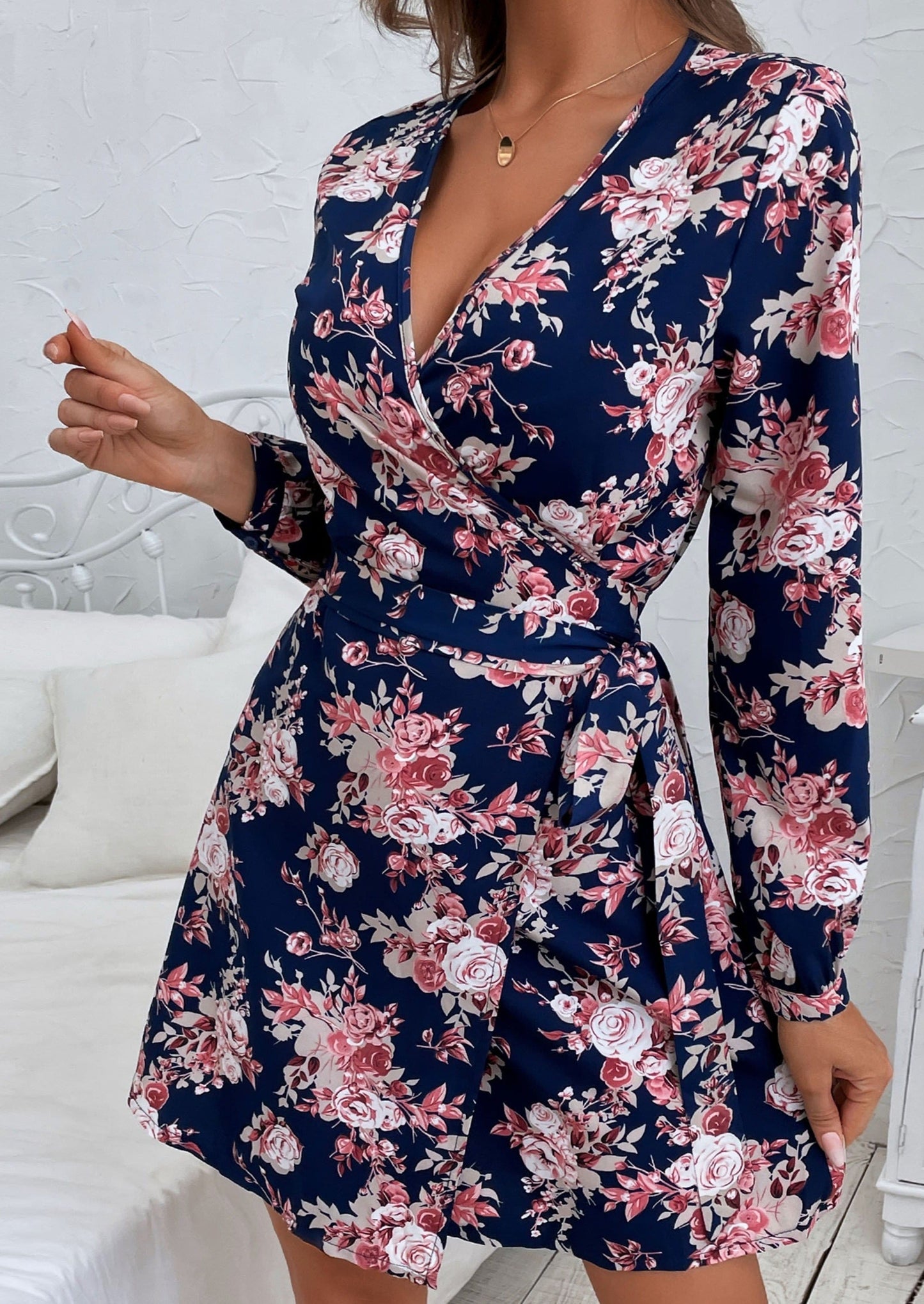 Plunge Neck Print Dress