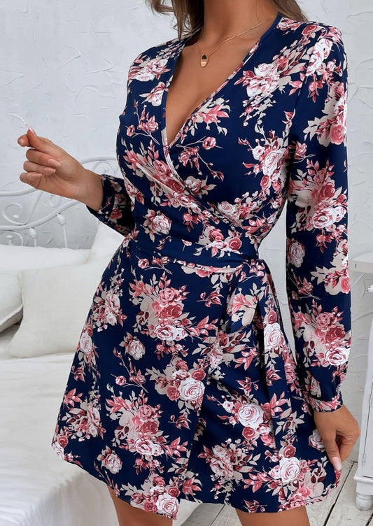 Plunge Neck Print Dress