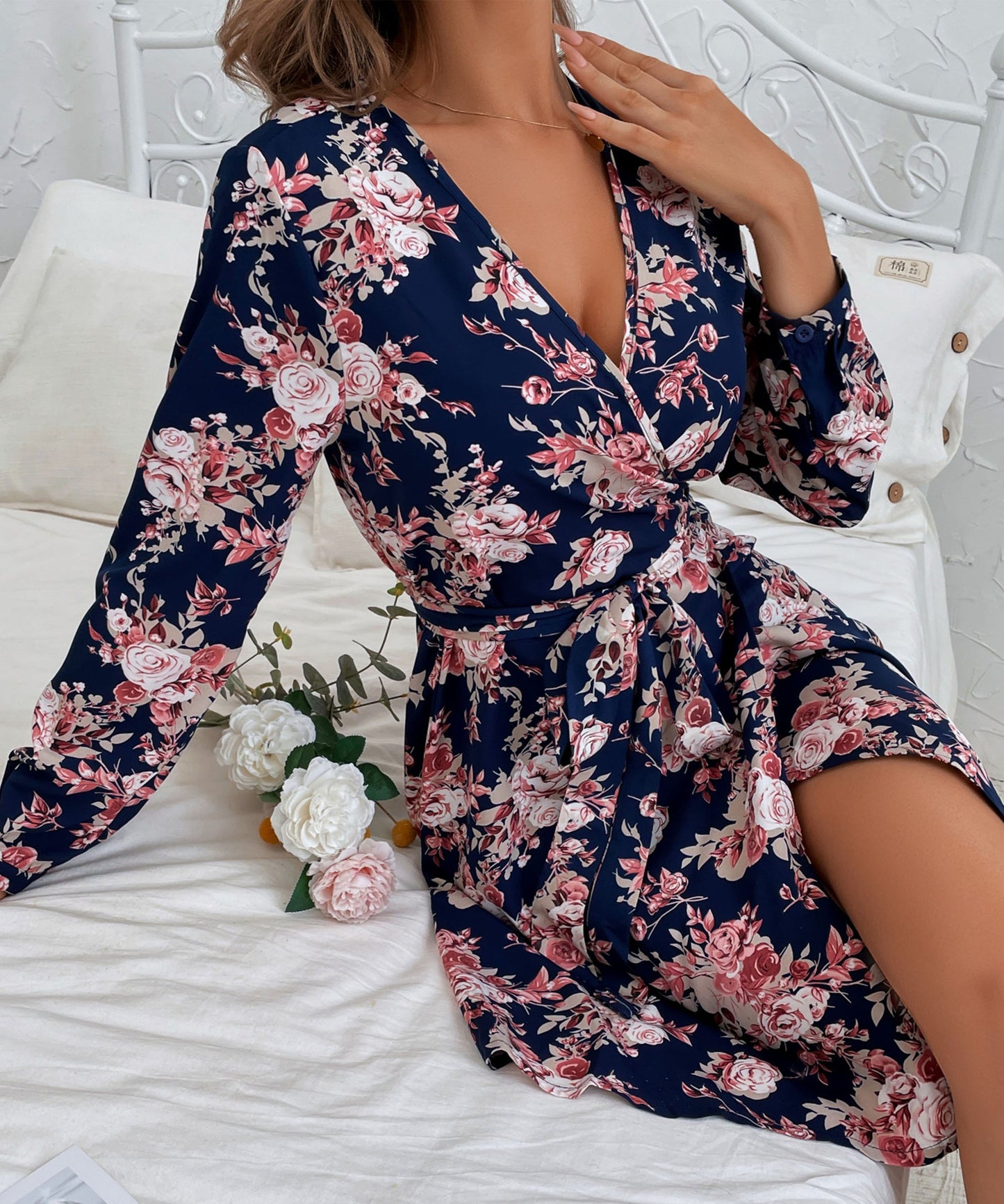 Plunge Neck Print Dress