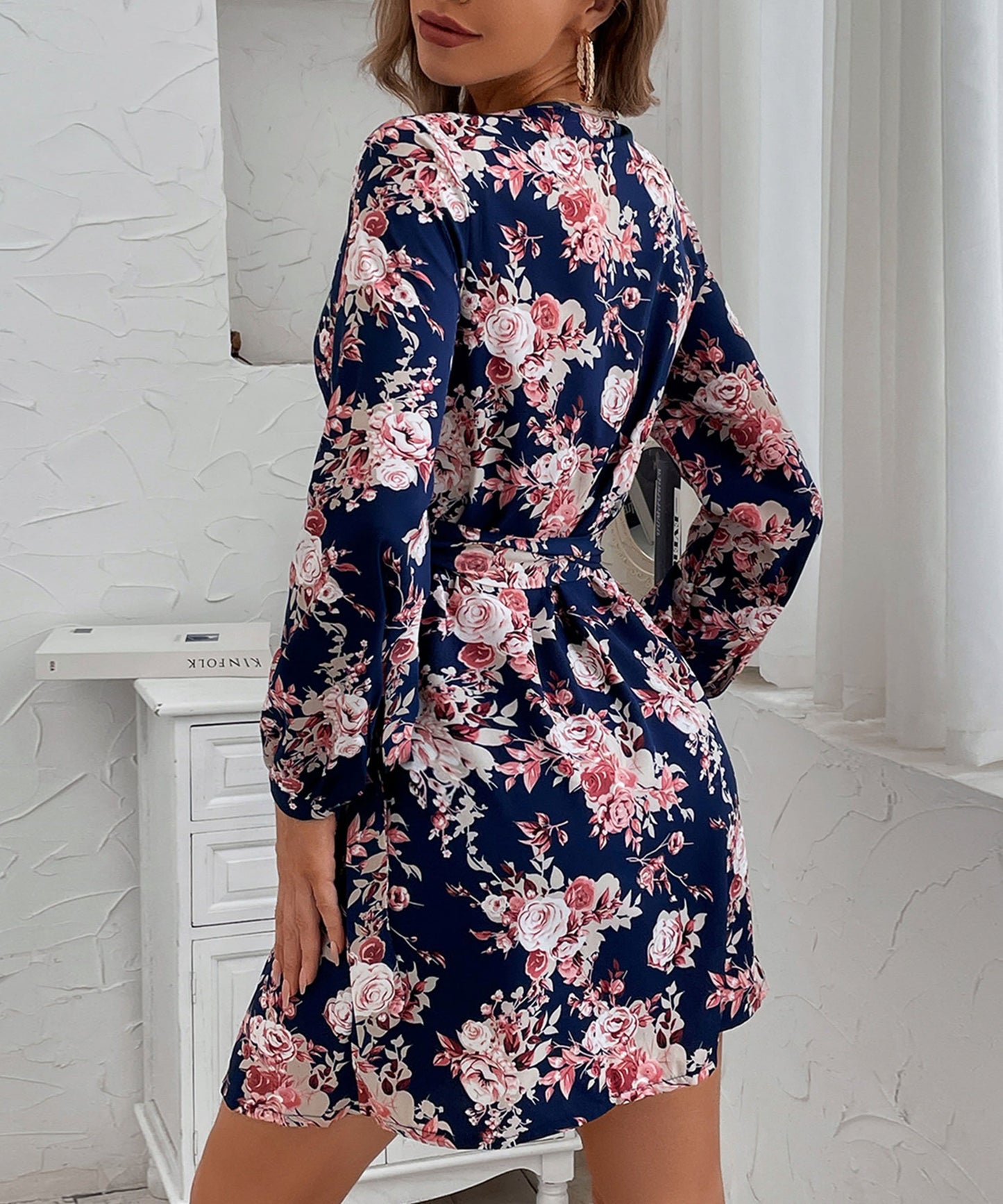 Plunge Neck Print Dress