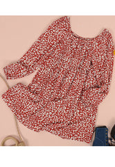 Gathered Neck Print Dress